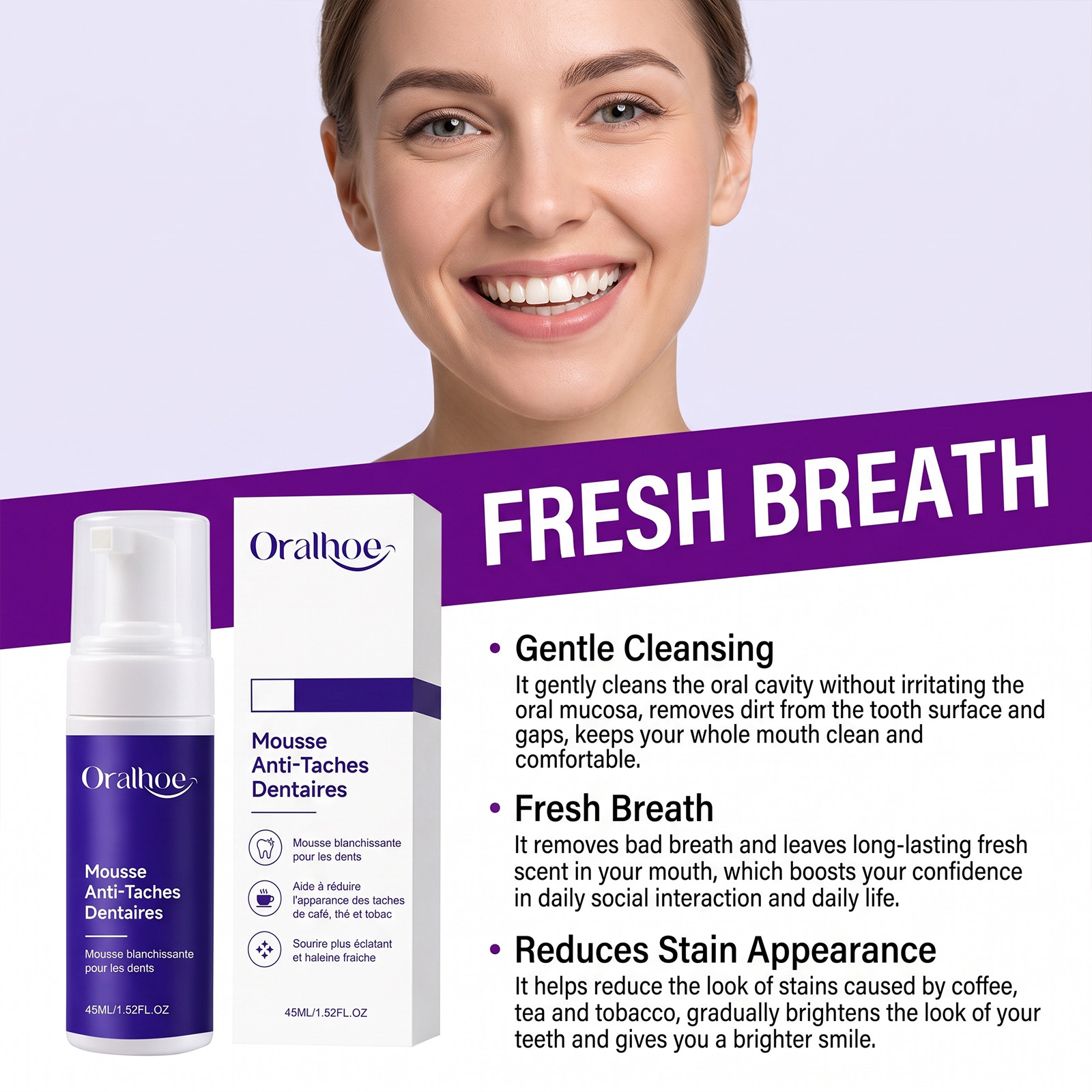 Mousse dentifrice violette bla - Teeth Whitening Foam Toothpaste avis et prix